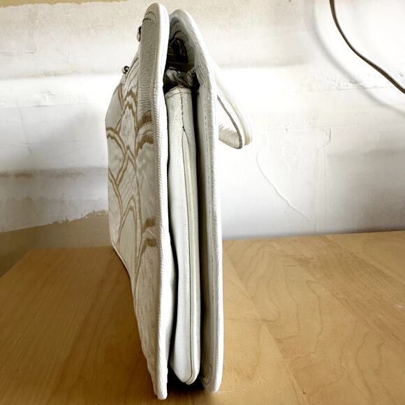 VTG Caprice Patchwork Handbag Snakeskin Leather Retro Ostrich Embossed White - Picture 5 of 9